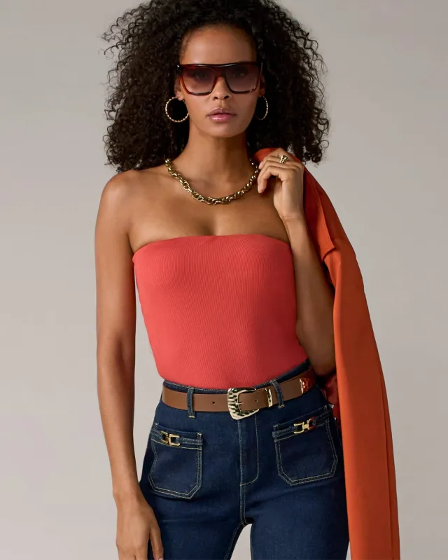 So Essential Ribbed Strapless Tube Top Paprika made by Boston Proper
