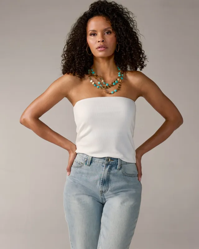So Essential Ribbed Strapless Tube Top White made by Boston Proper