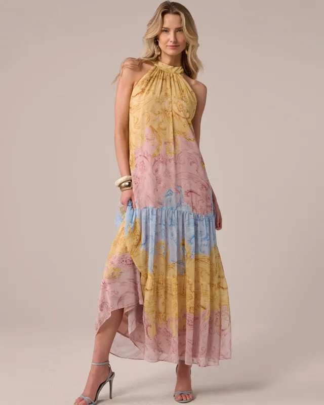 Printed Tiered Halter Maxi Dress Spring Paisley made by Boston Proper