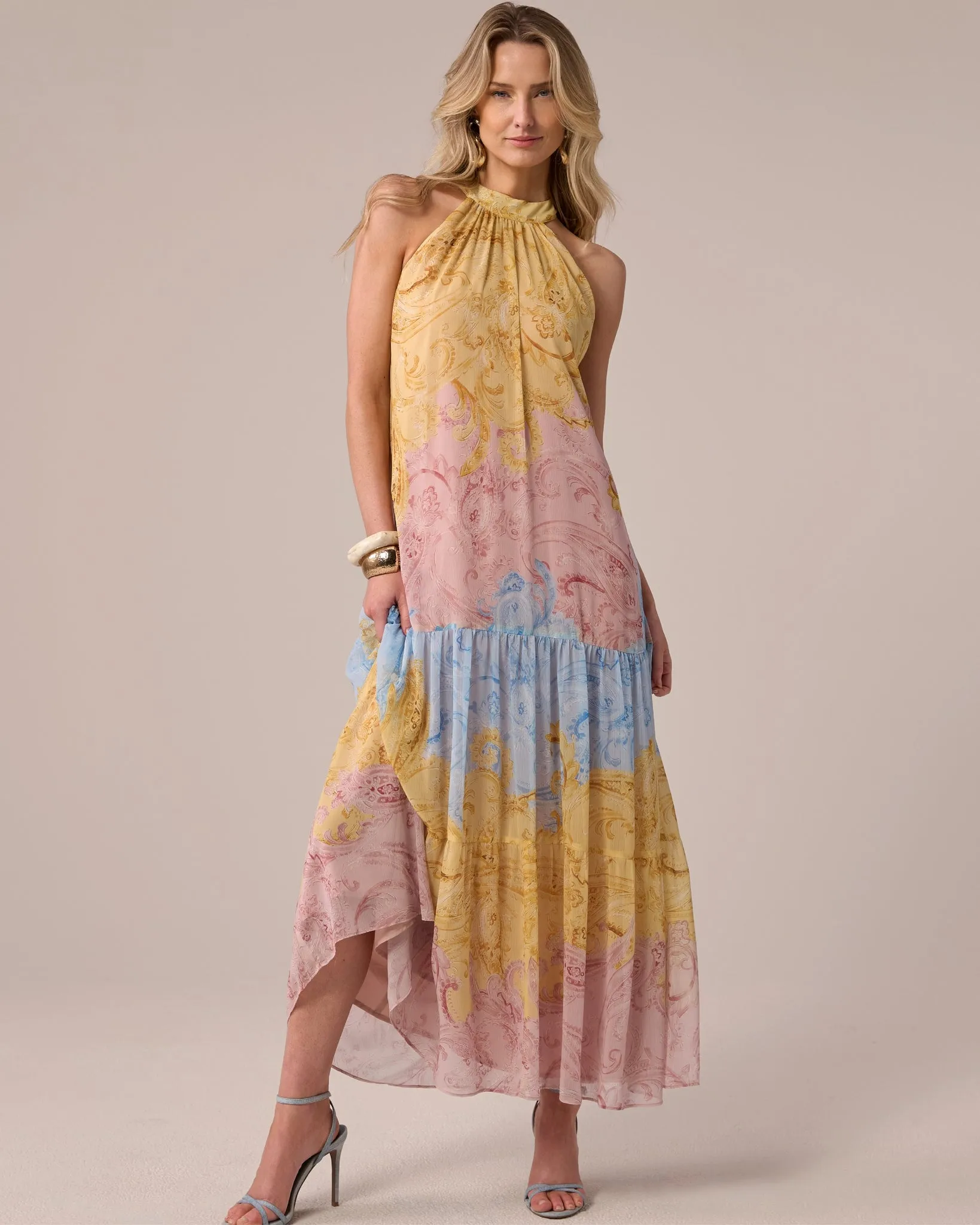 Printed Tiered Halter Maxi Dress Spring Paisley sold by Boston Proper