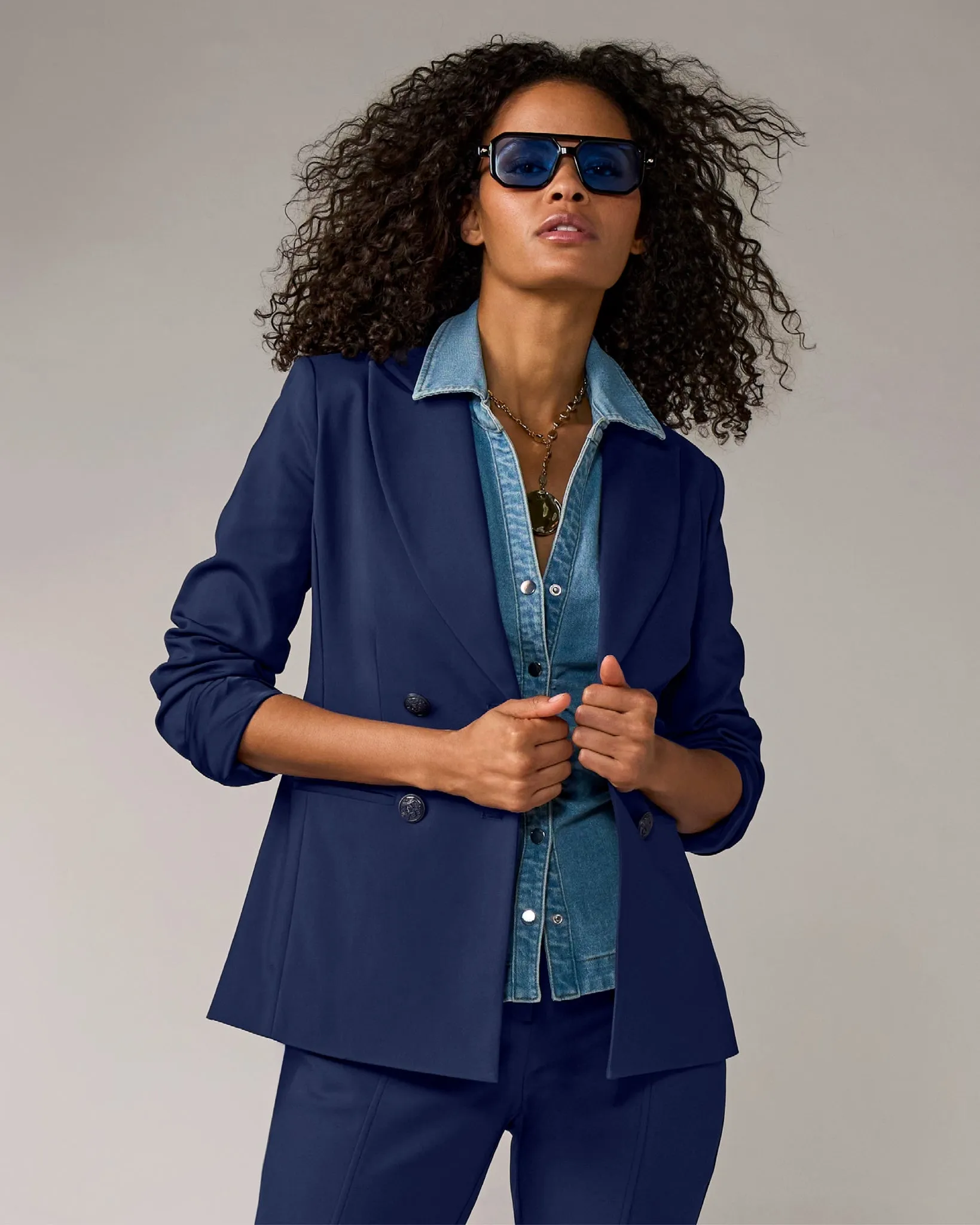 Chic Modern Double Breasted Blazer Navy sold by Boston Proper