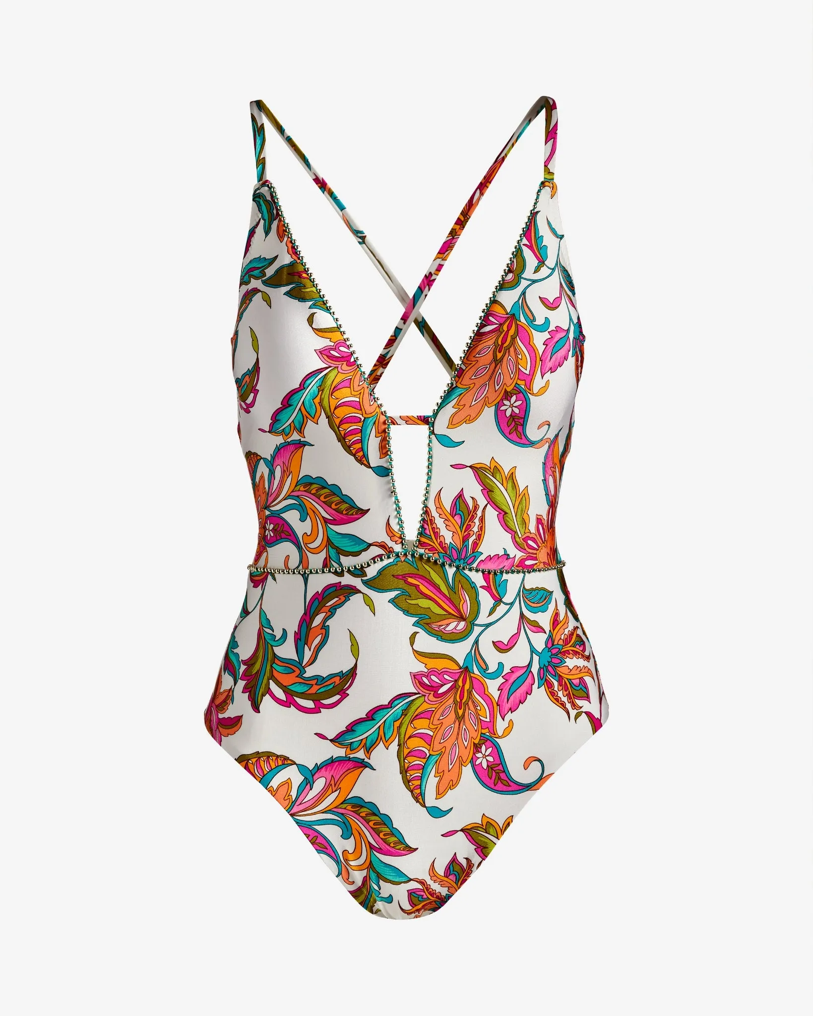 Sunshine 79 Studded Wild Vines Plunge One Piece Swimsuit Multi sold by Boston Proper product image thumbnail 2