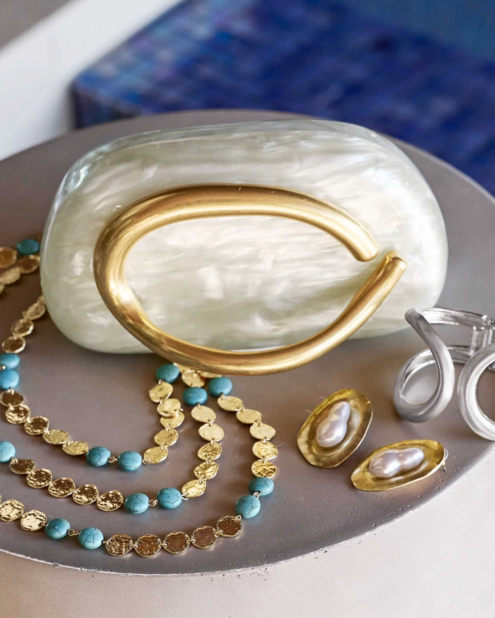 Mother Of Pearl Clutch With Gold Handle White/Gold sold by Boston Proper product image thumbnail 2