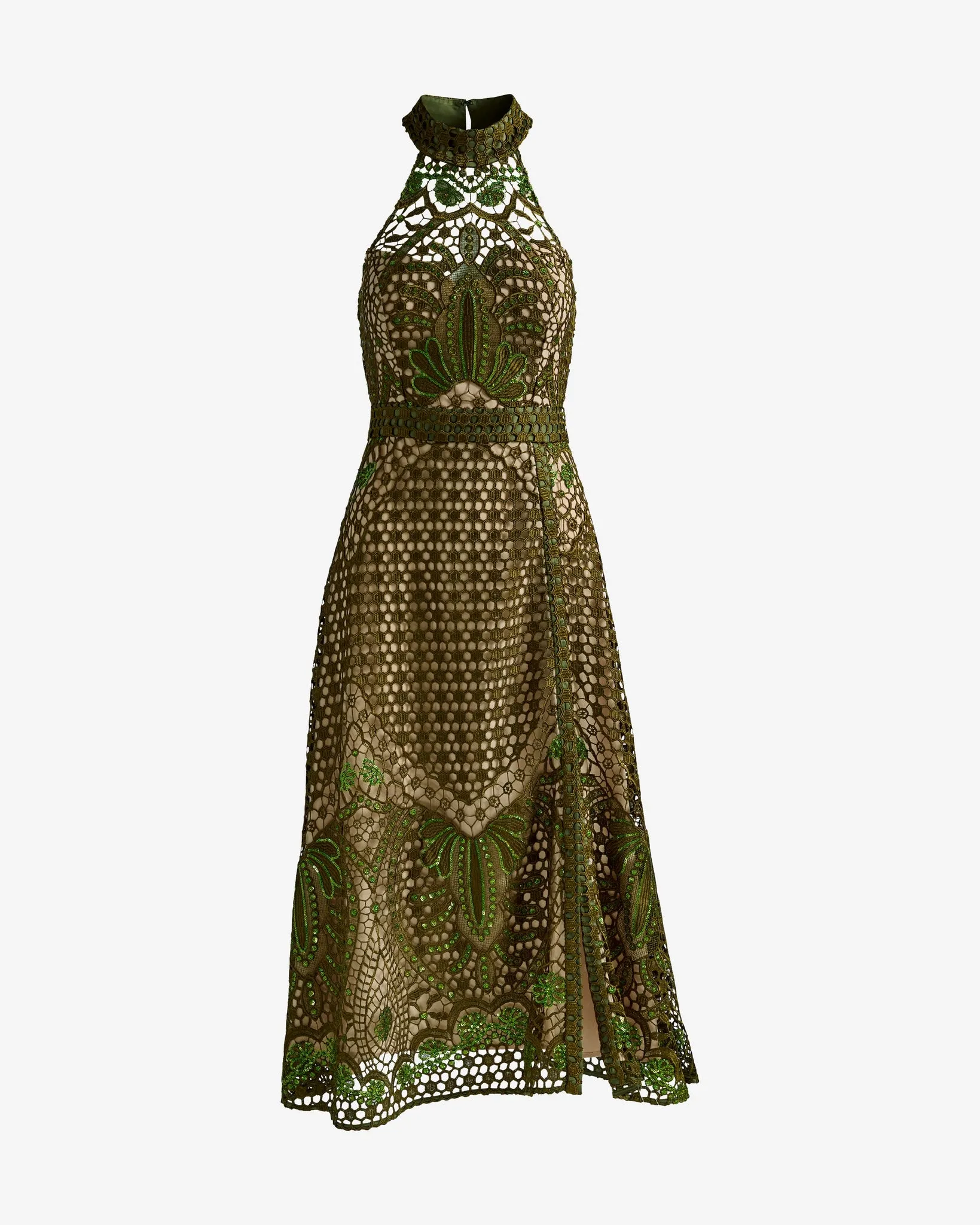 Tonal Sequin Embellished Lace Dress Olive sold by Boston Proper product image thumbnail 2