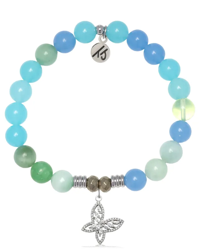 Multi Blue Jade Gemstone Bracelet with Butterfly CZ Sterling Silver Charm sold by Boston Proper