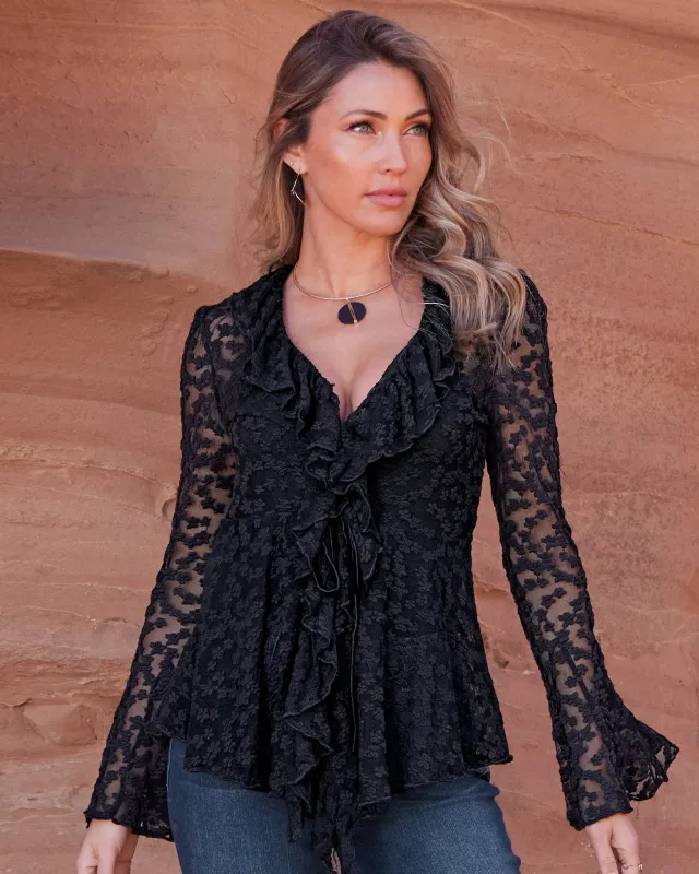 Lace Knit Ruffle Tunic Black sold by Boston Proper
