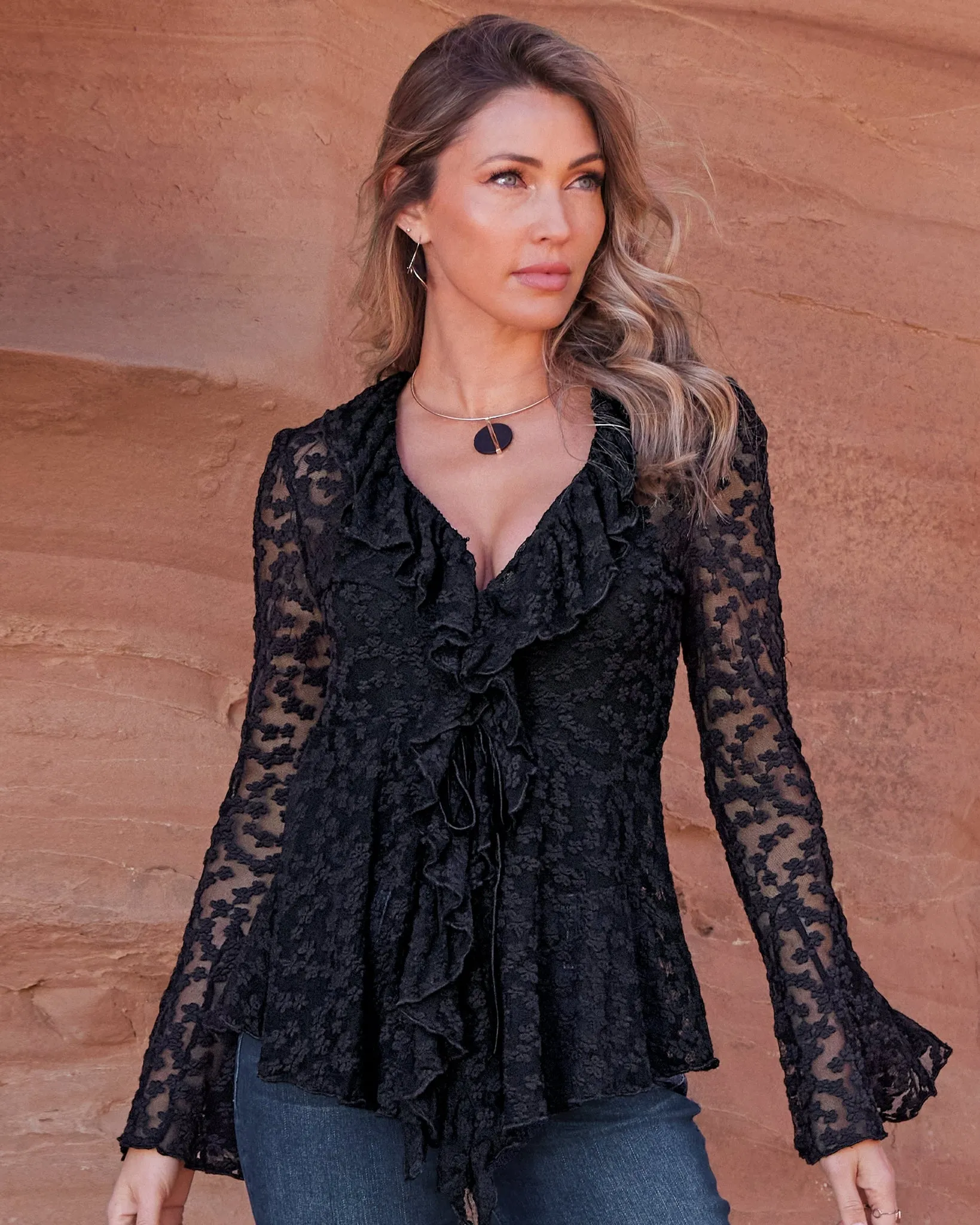 Lace Knit Ruffle Tunic Black sold by Boston Proper