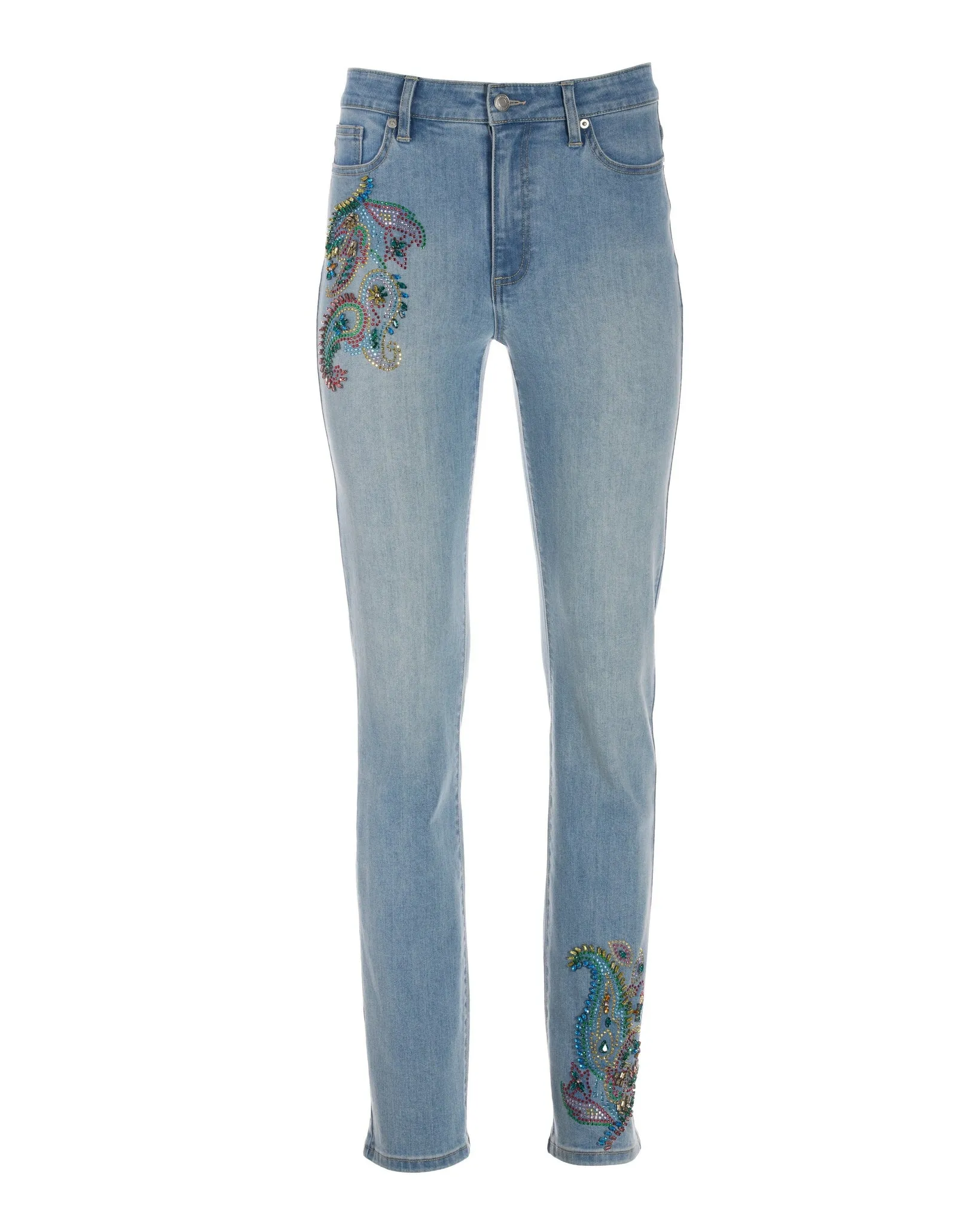 Bright Paisley Embellished Slim Straight-Leg Ankle Jean Light Denim sold by Boston Proper product image thumbnail 2