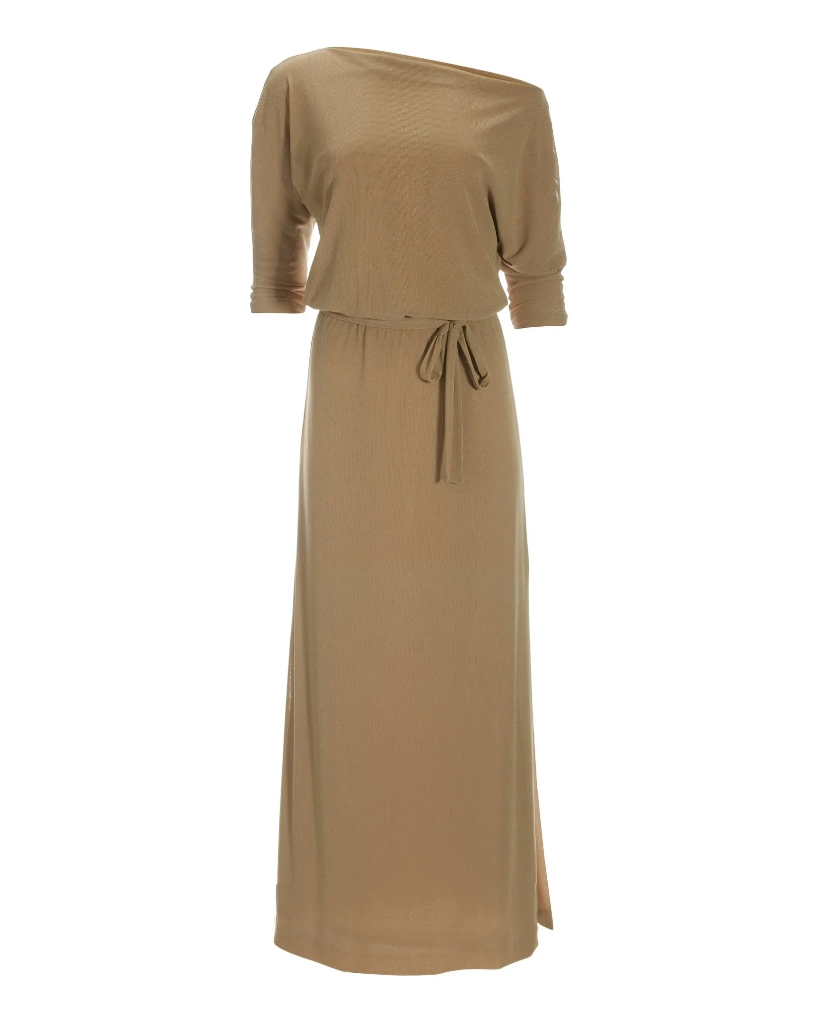 Three-Quarter Sleeve Tie-Waist Shimmer Maxi Dress Gold sold by Boston Proper product image thumbnail 2