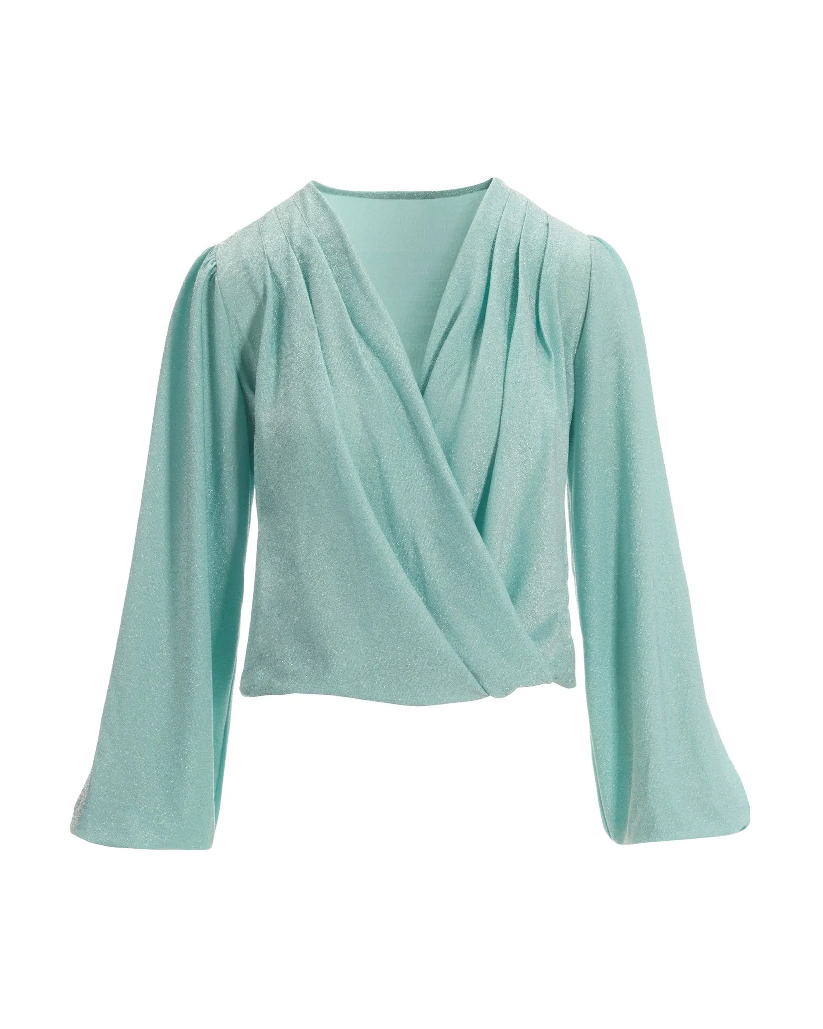 Metallic Surplice Knit Top Light Aqua sold by Boston Proper product image thumbnail 2