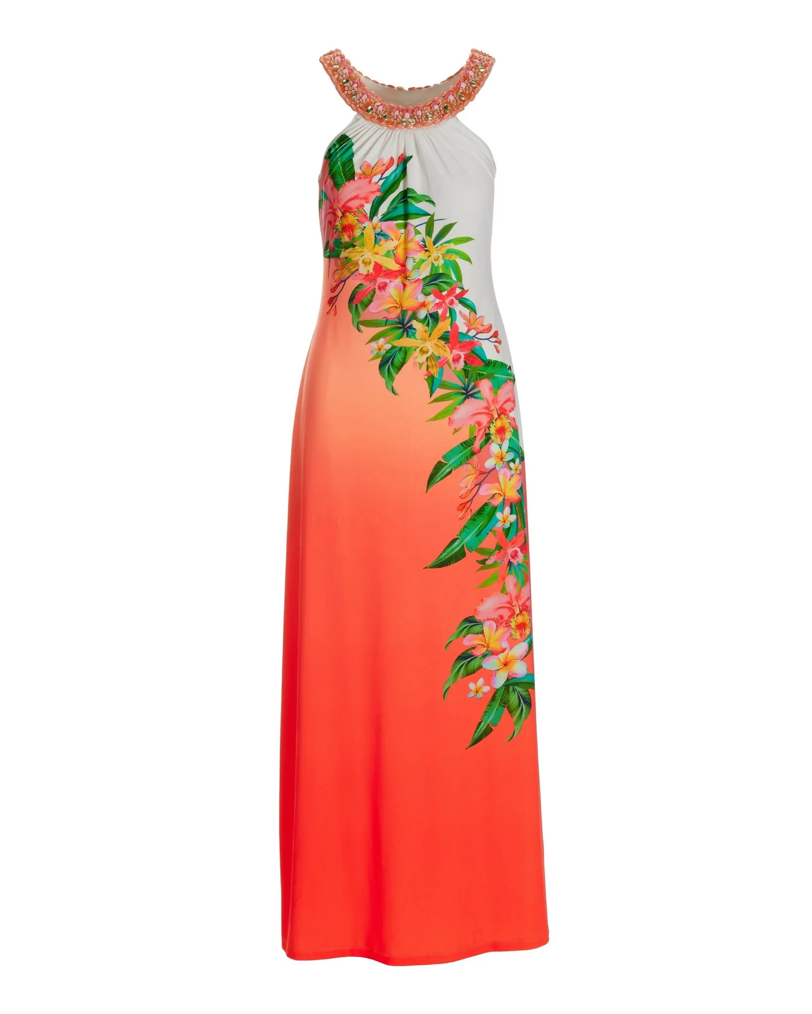 Getaway Floral Embellished Knit Maxi Dress Coral/Green sold by Boston Proper product image thumbnail 2