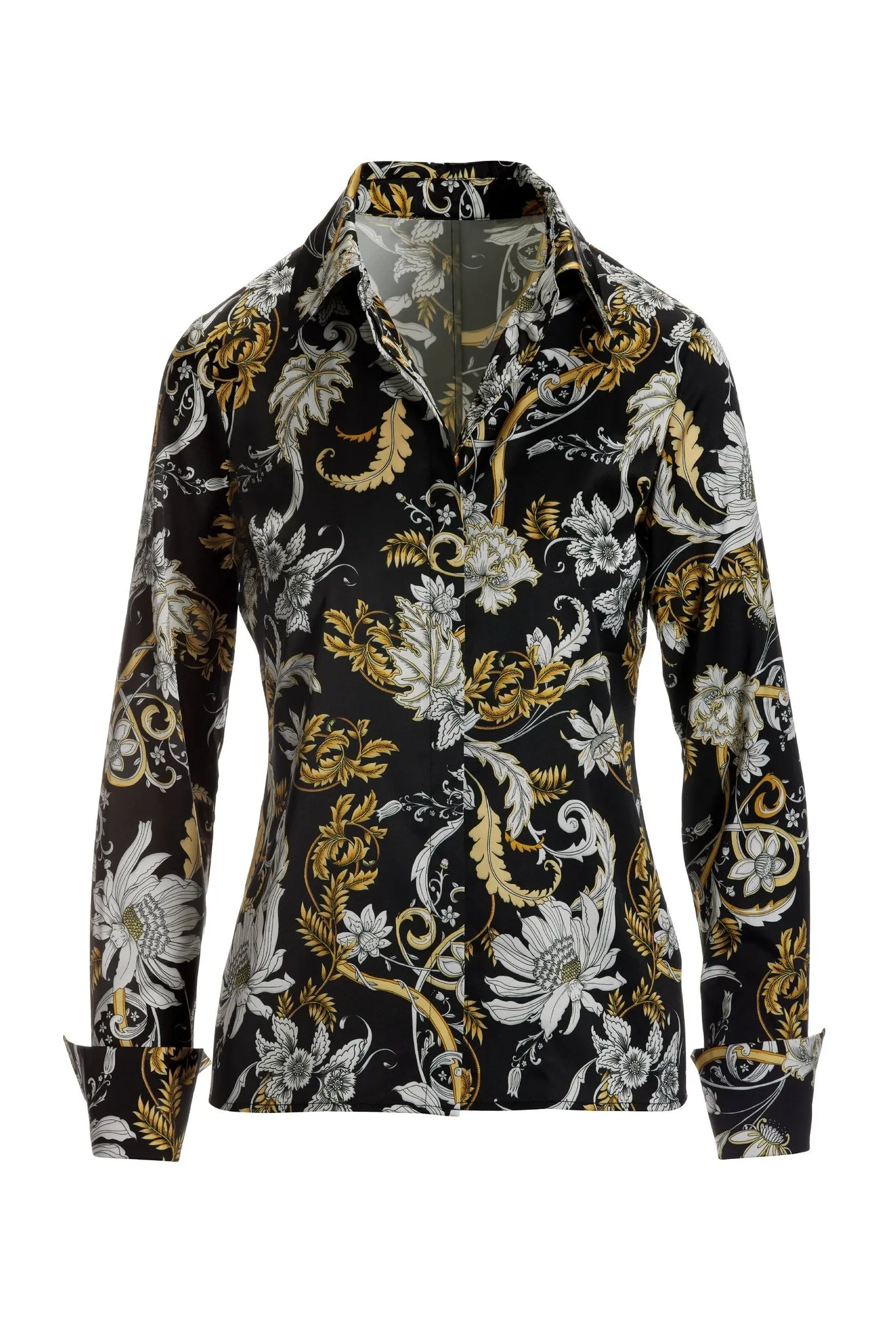 Romantic Status Print Sophia Button Up Charmeuse Blouse Black/Gold sold by Boston Proper product image thumbnail 2