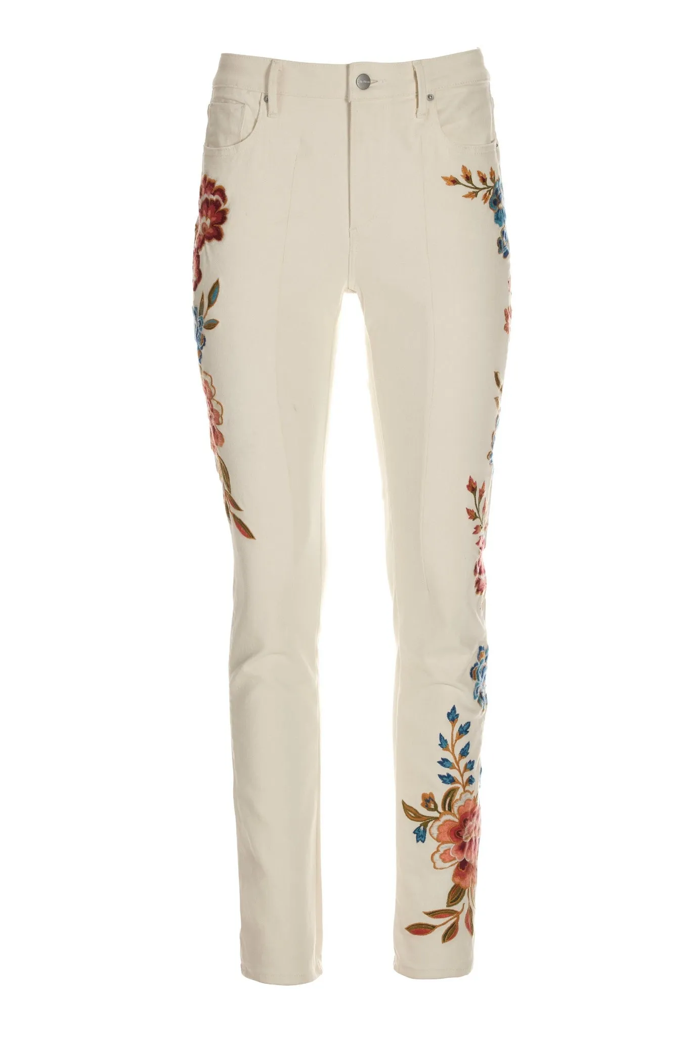 Embroidered Floral Slim Straight Jean Off White Multi sold by Boston Proper product image thumbnail 2
