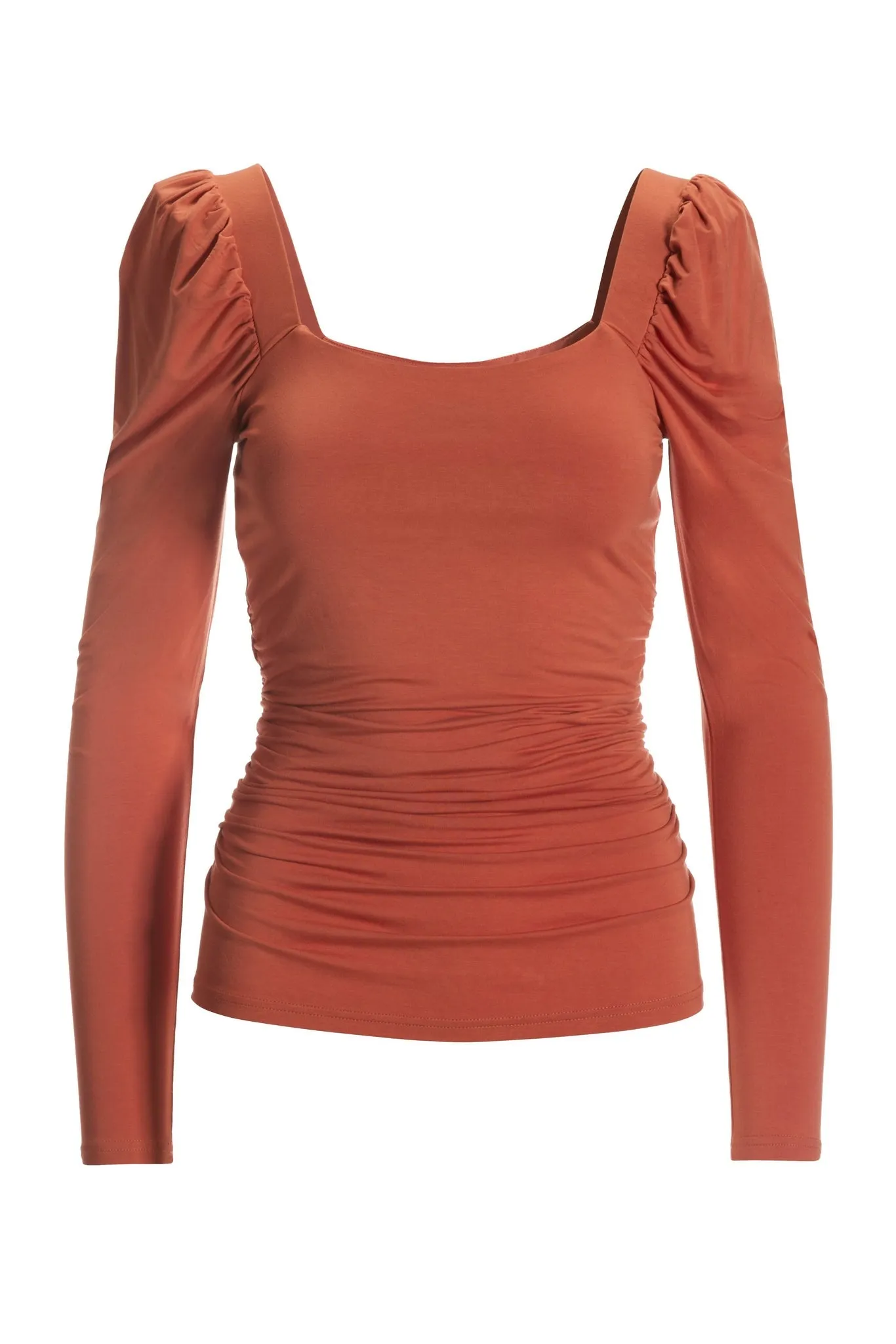 Ruched Square Neck Puff Sleeve Peach Nectar sold by Boston Proper product image thumbnail 2