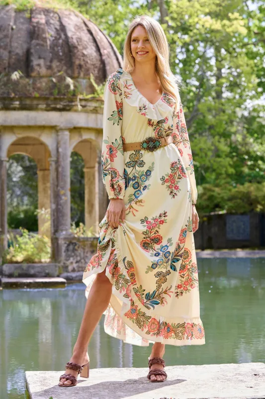 Boho Floral Neckline Ruffle Maxi Multi made by Boston Proper