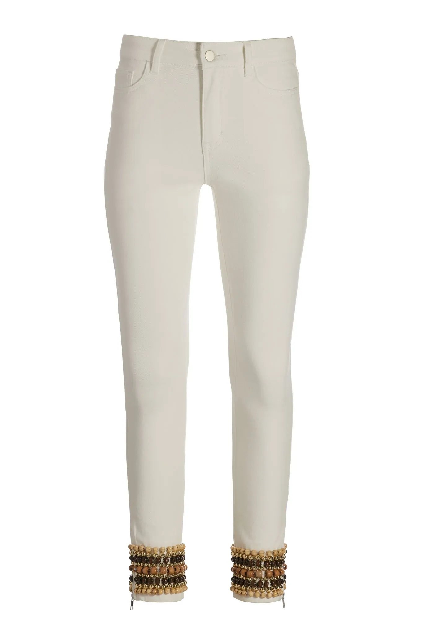Mixed Wood Bead Ankle Jean Cream/Brown sold by Boston Proper product image thumbnail 2