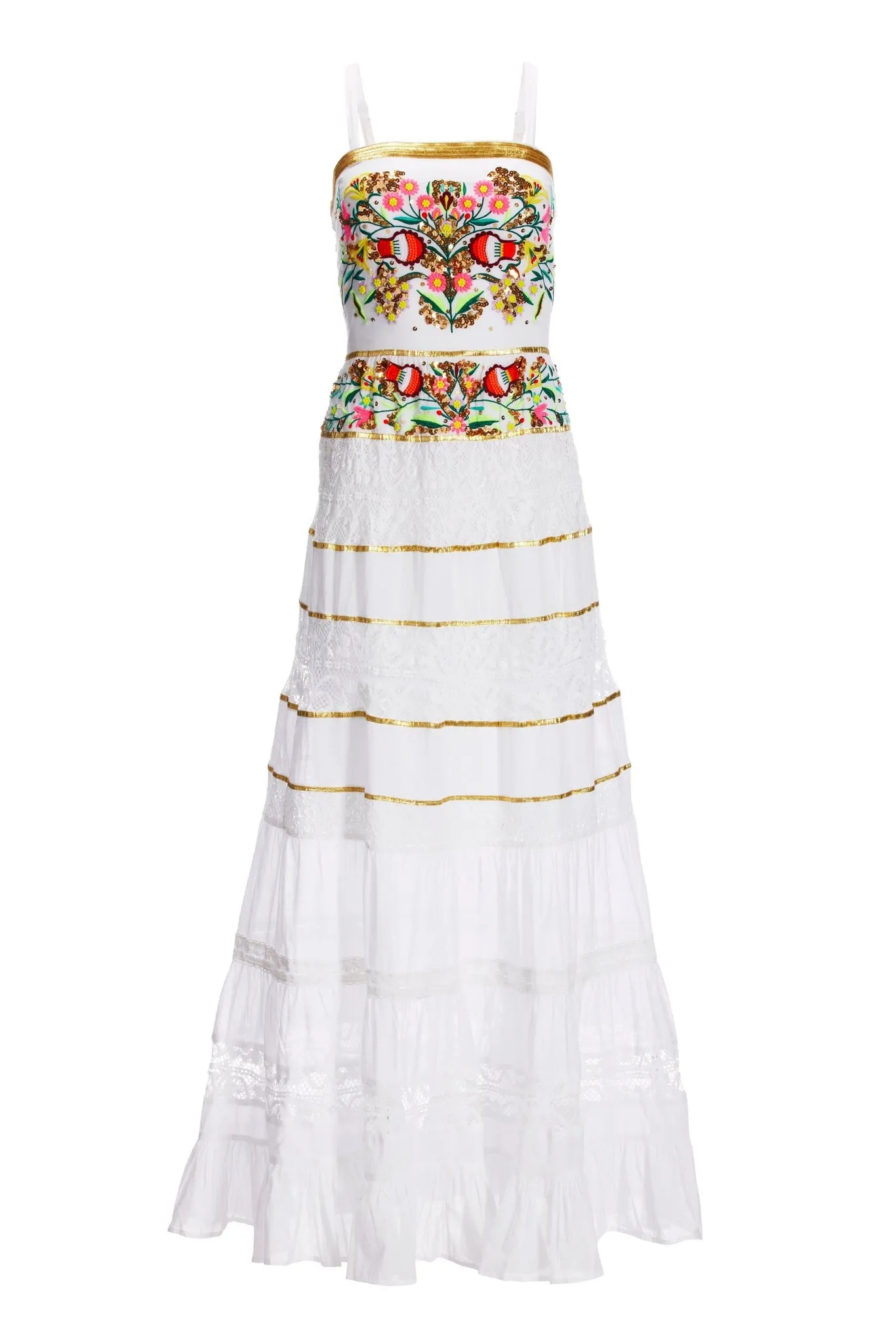 Sequin and Embroidered Lace Inset Maxi White Multi sold by Boston Proper product image thumbnail 2