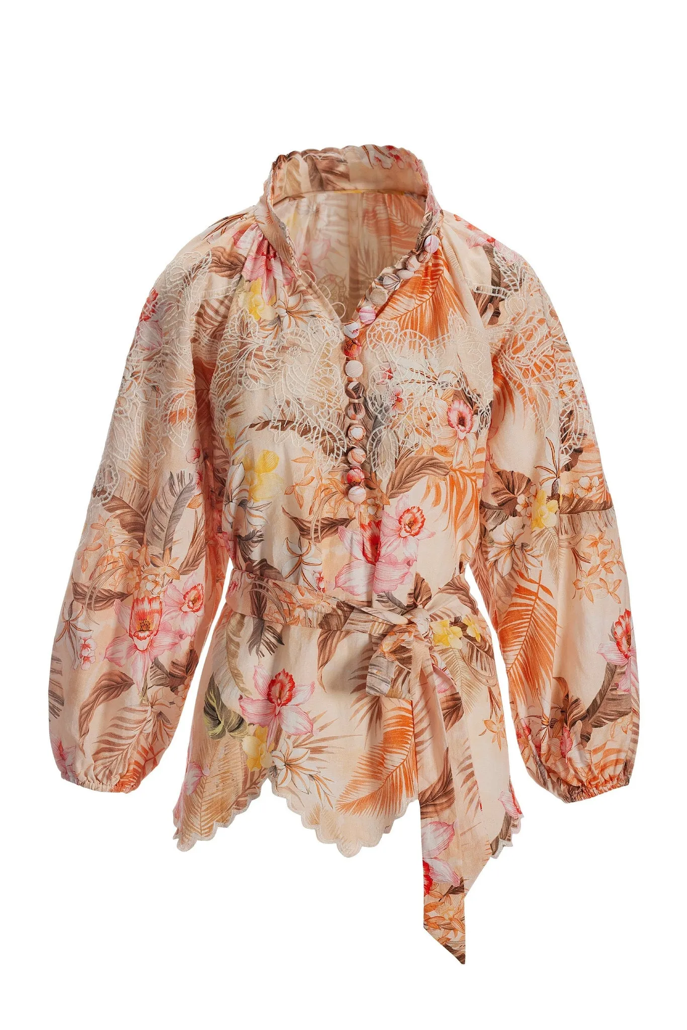 Ipanema Orchids Print Covered Button Linen Tunic Top Orange Multi sold by Boston Proper product image thumbnail 2