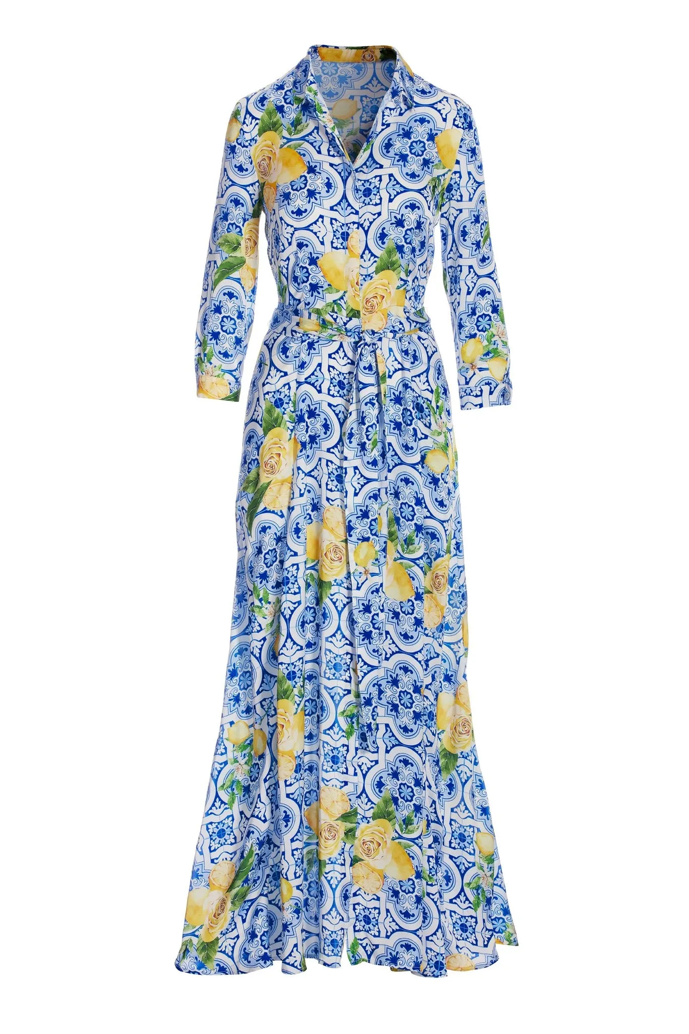 Flora Tiles Shirt Dress Blue Multi sold by Boston Proper product image thumbnail 2