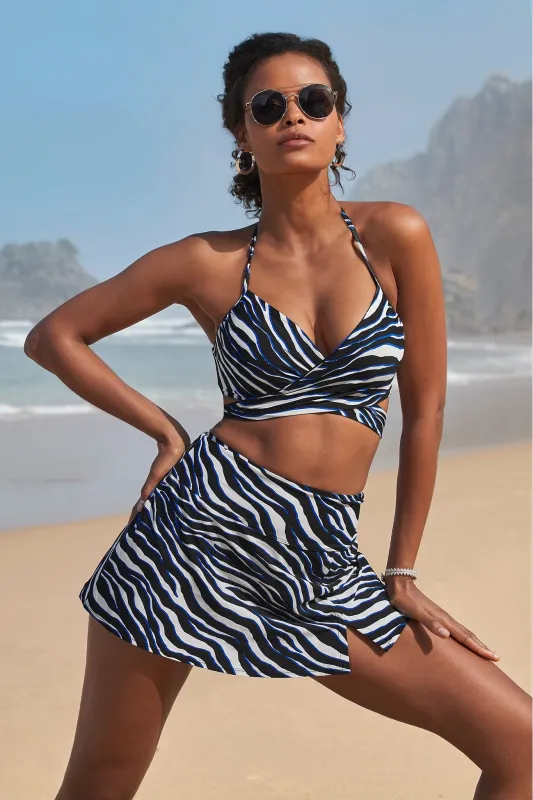 Ocean Zebra Swim Sense Printed High Waisted Skirted Bottom Deep Ocean/Black sold by Boston Proper