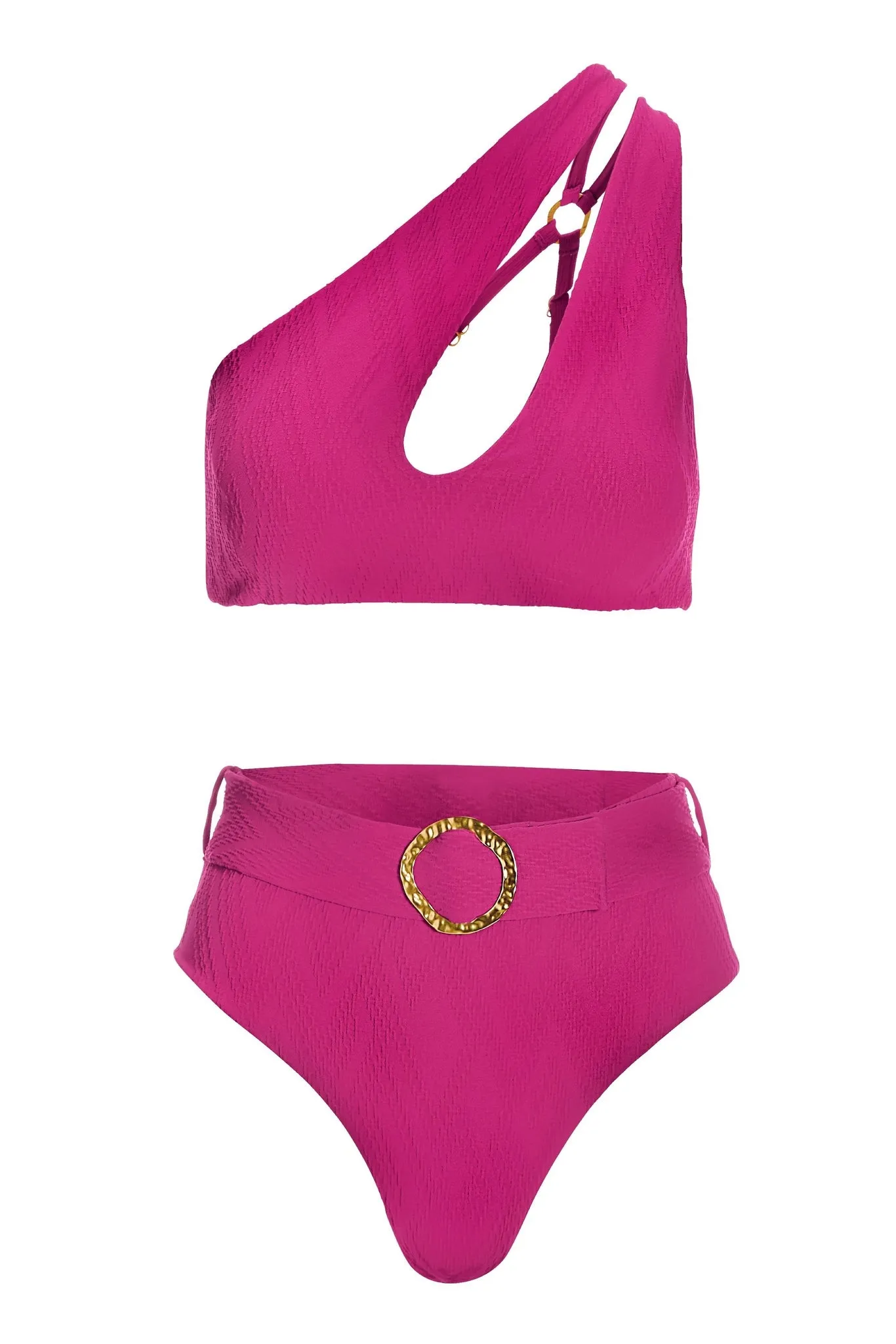 One Shoulder Cut Out Belted Bikini Magenta sold by Boston Proper product image thumbnail 2