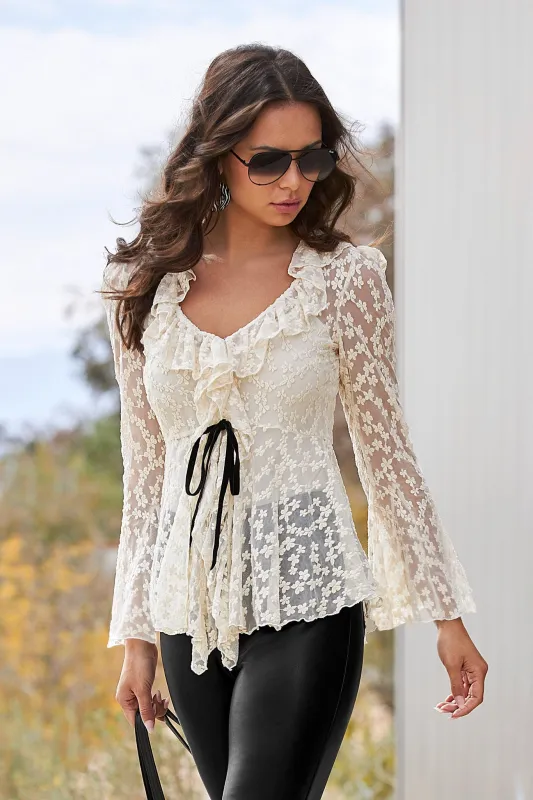 Lace Knit Ruffle Tunic Off White sold by Boston Proper