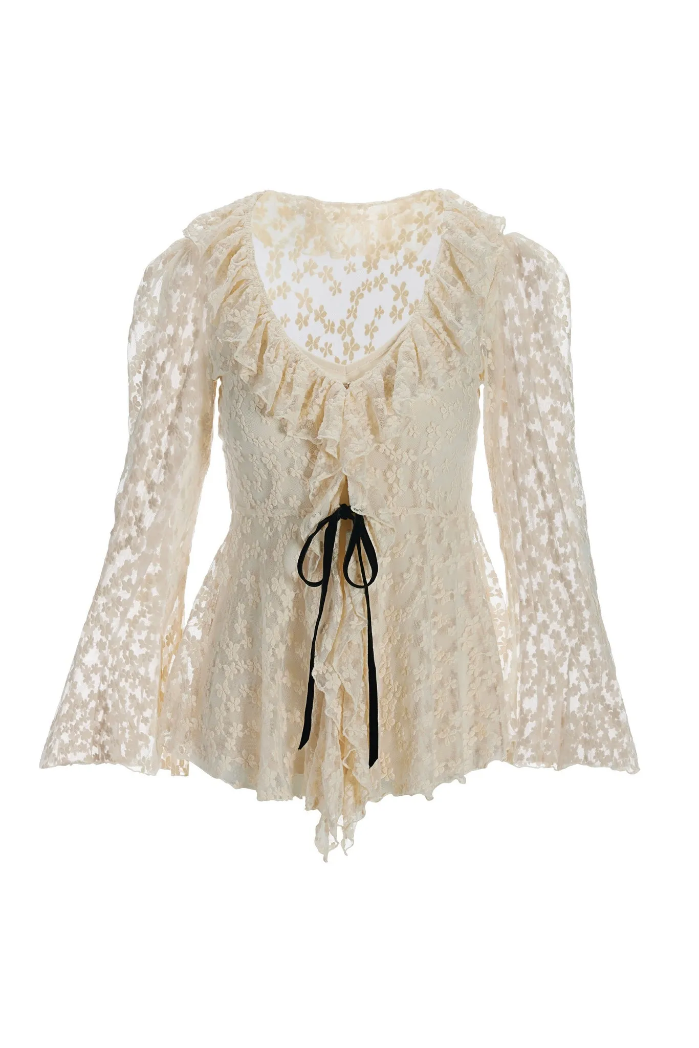 Lace Knit Ruffle Tunic Off White sold by Boston Proper product image thumbnail 2