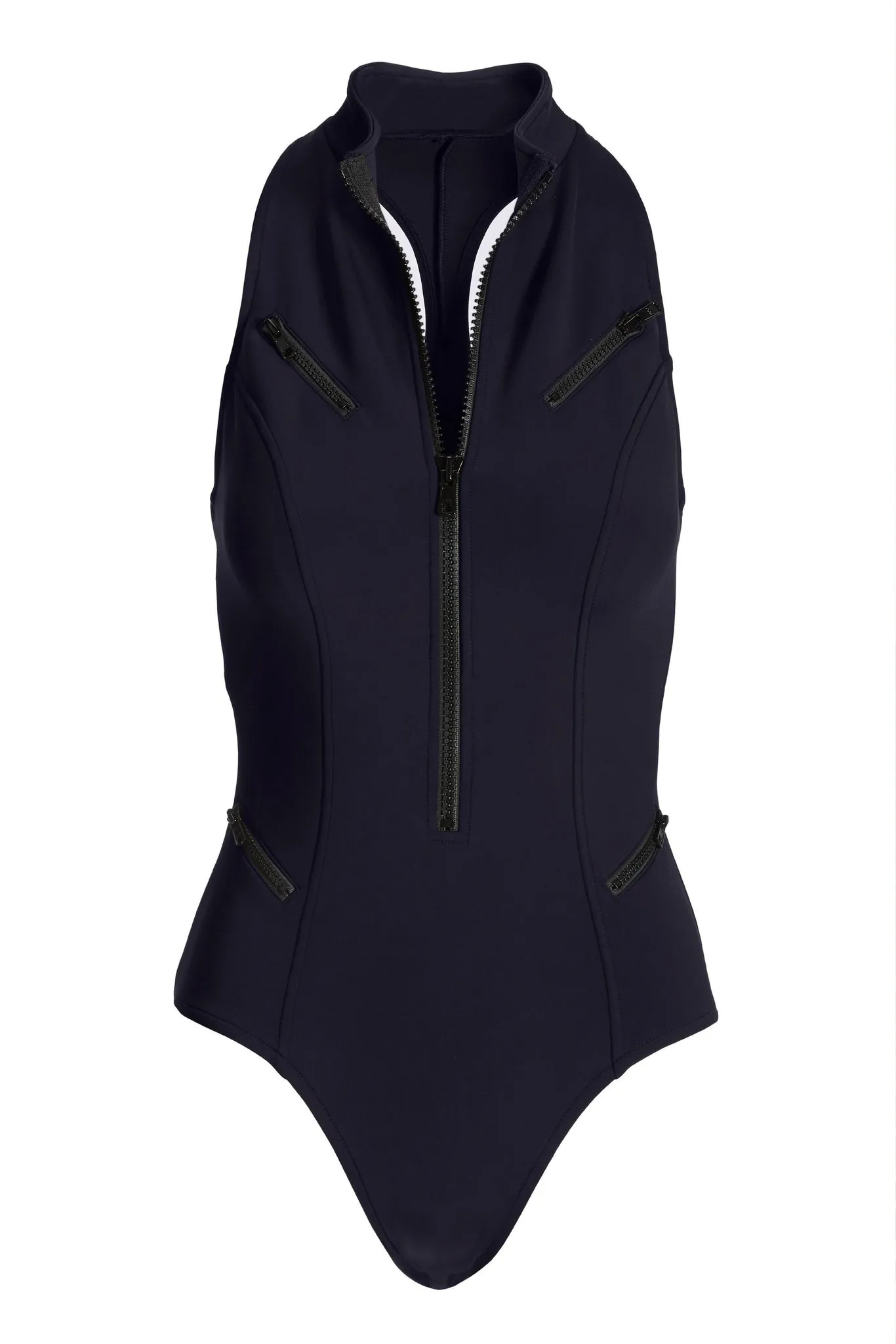 High Neck Zip Front Scuba One Piece Black sold by Boston Proper product image thumbnail 2