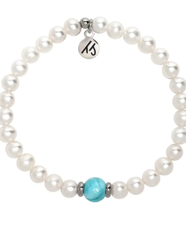 The Cape Bracelet- Pearl with Larimar Ball sold by Boston Proper