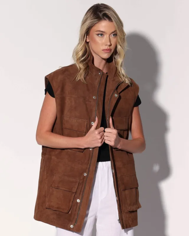 Renata Vest, Chestnut Suede - Leather made by Walter Baker