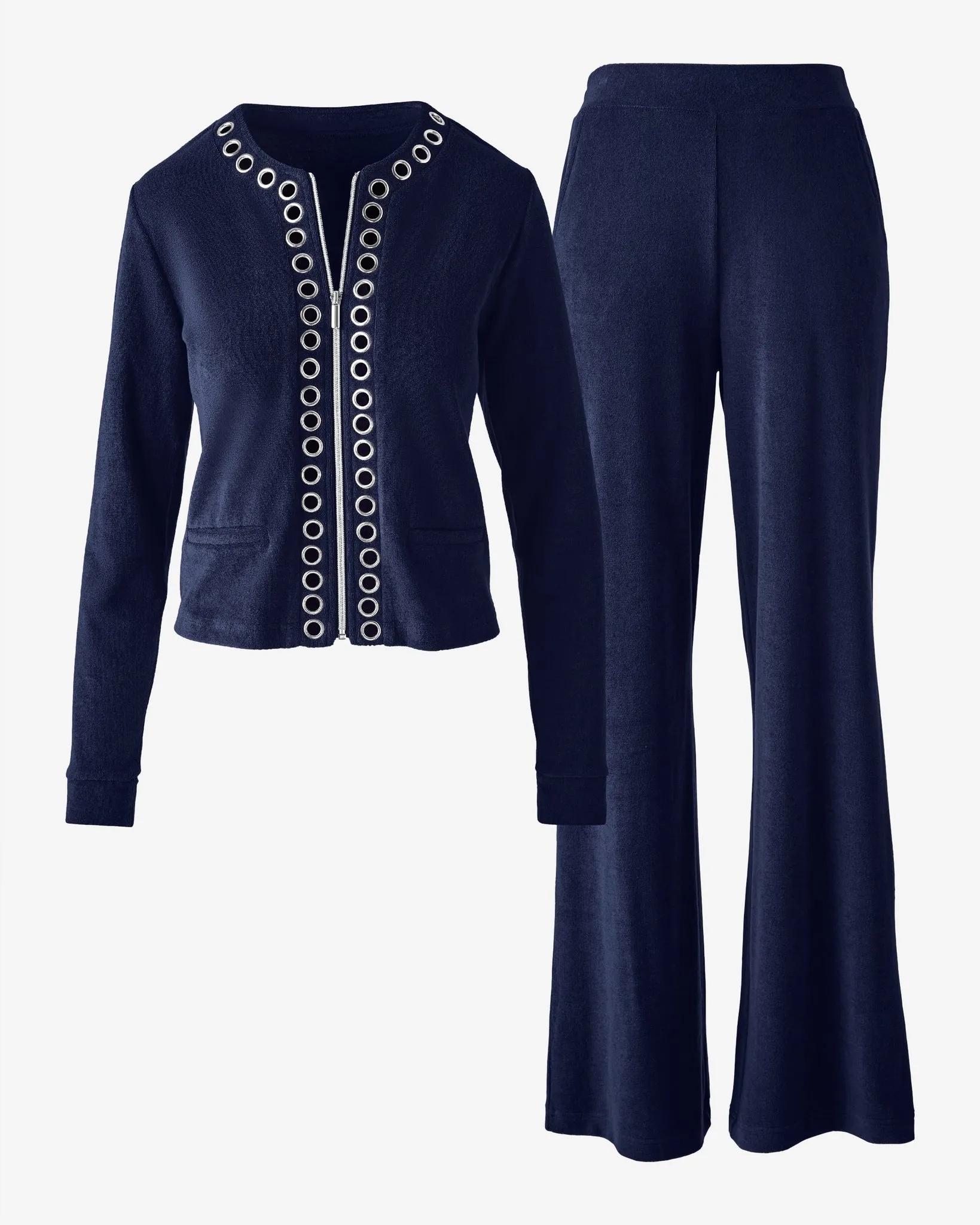 Grommet Detail Beach Terry Cardigan Pant Set Navy sold by Boston Proper product image thumbnail 2