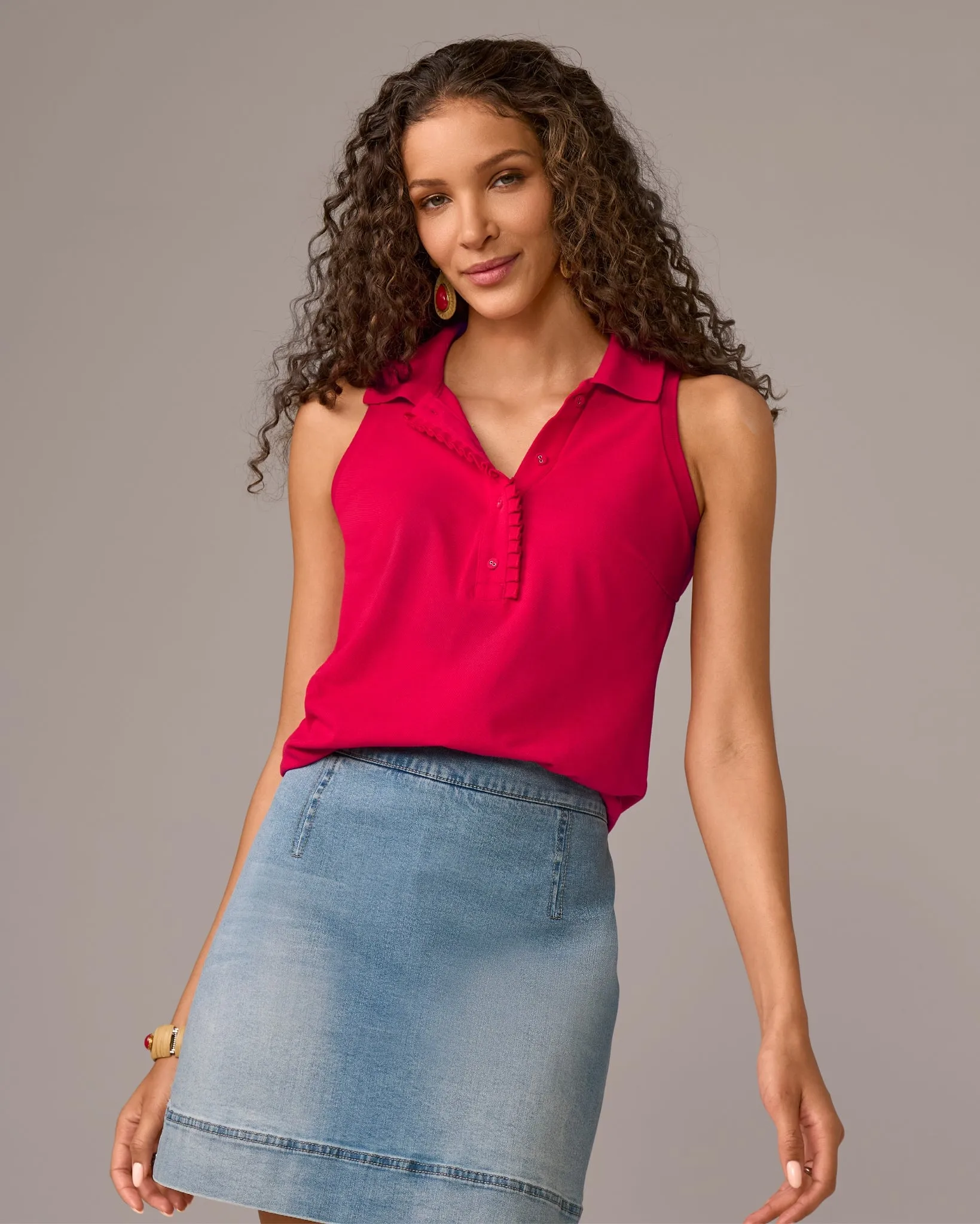 Sleeveless Pique Polo Shirt Tomato Red sold by Boston Proper