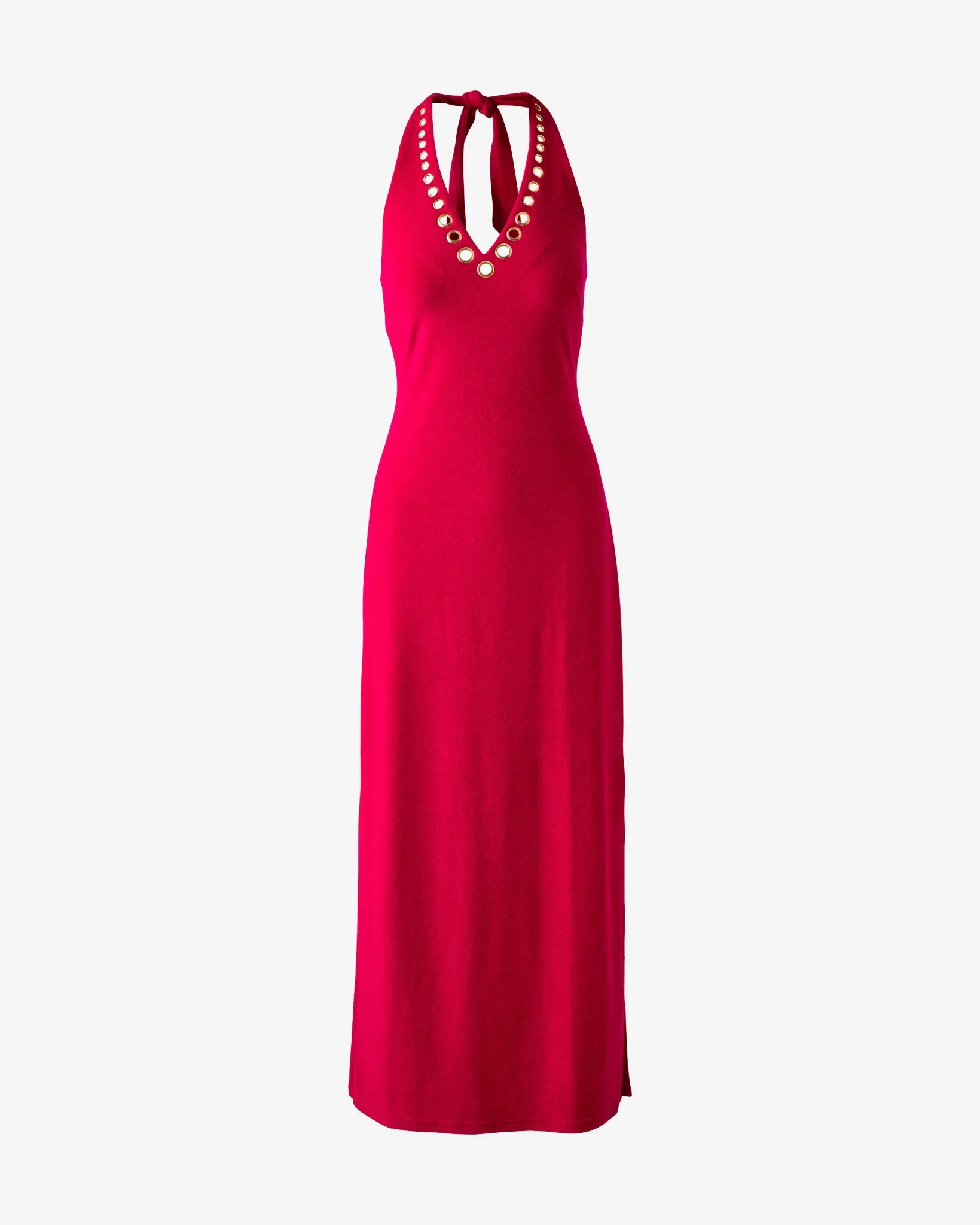 Beach Terry Grommet Detail Halter Maxi Dress Tomato Red sold by Boston Proper product image thumbnail 2