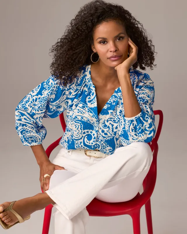 Printed Eyelet Blouse Patriotic Paisley sold by Boston Proper