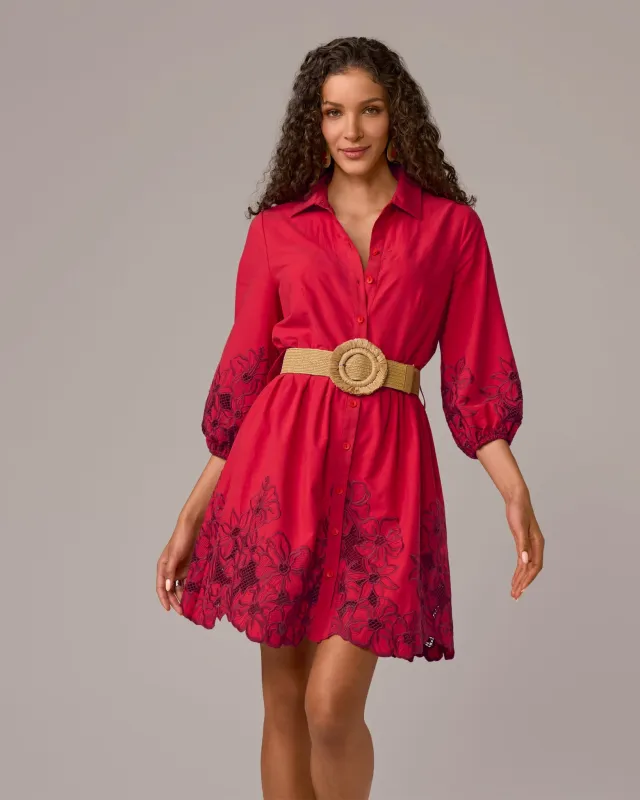 Floral Eyelet Detail Shirt Dress Tomato Red made by Boston Proper