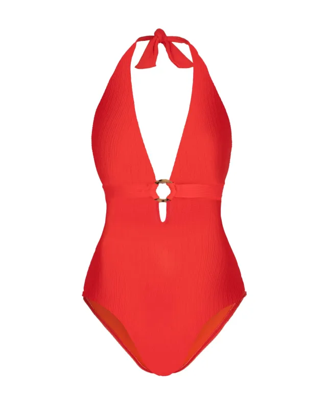 Gabrielle Halter One Piece In Guava Red Texture made by Change of Scenery