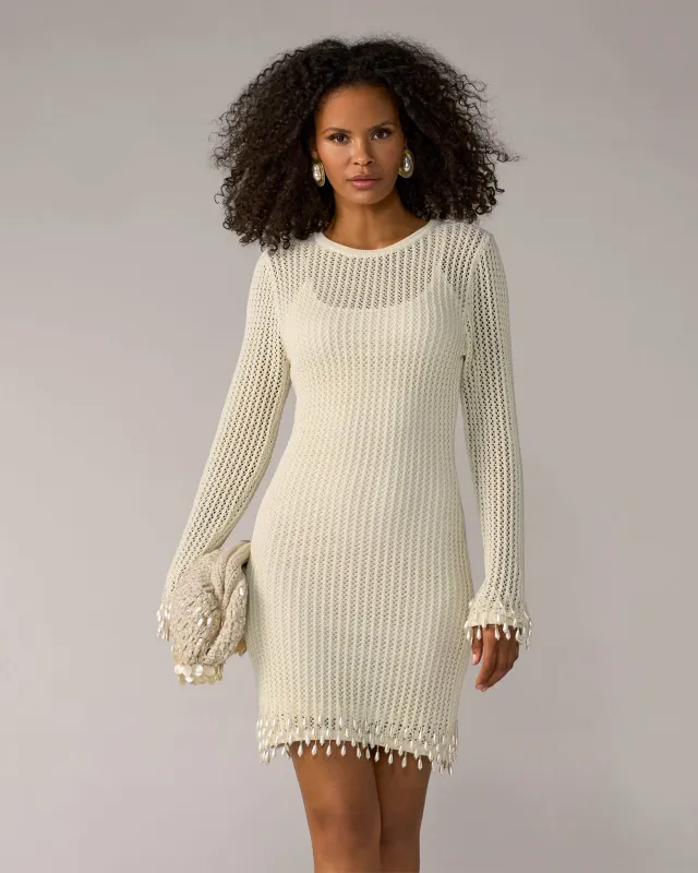Crochet Pearl Embellished Dress Ecru made by Boston Proper