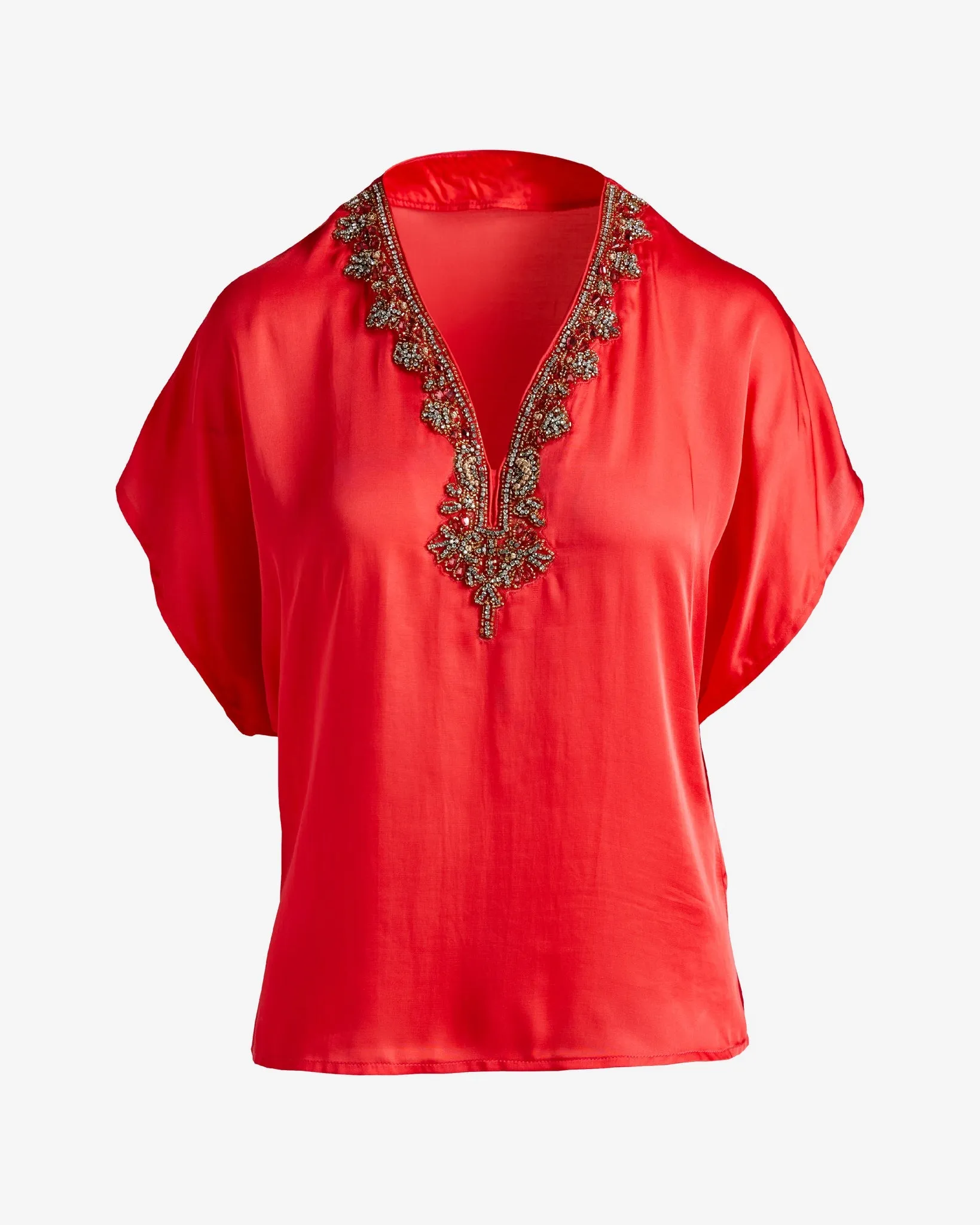Charmeuse Embellished Short Sleeve Top Hibiscus sold by Boston Proper product image thumbnail 2