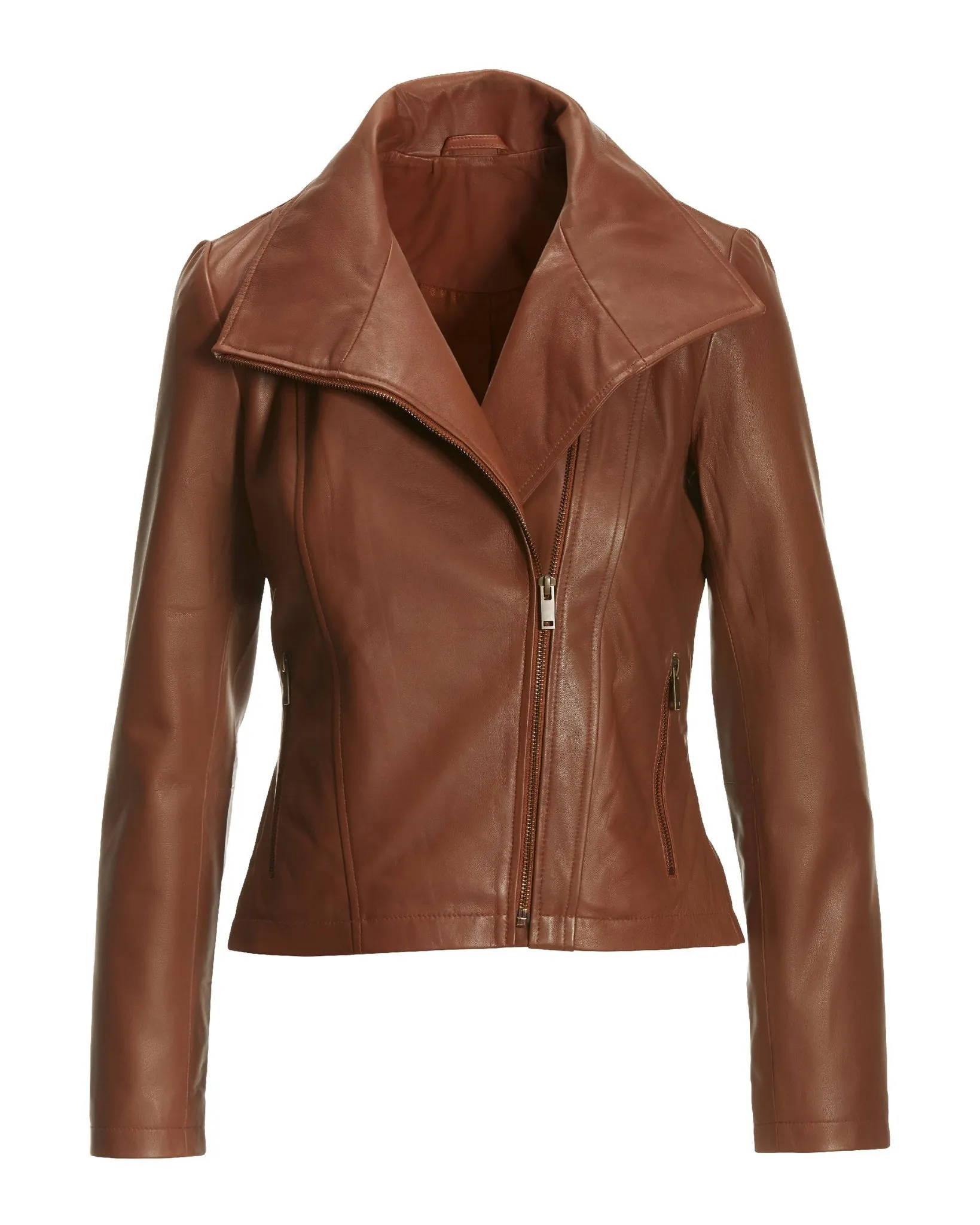 Leather Collared Moto Jacket Cognac sold by Boston Proper product image thumbnail 2