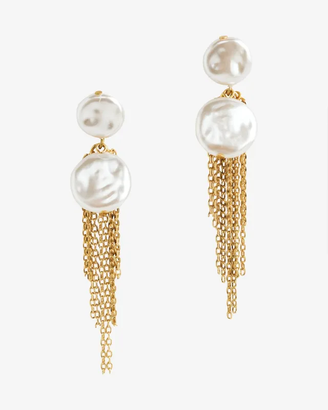 Double Pearl Chain Earring White/Gold made by Boston Proper