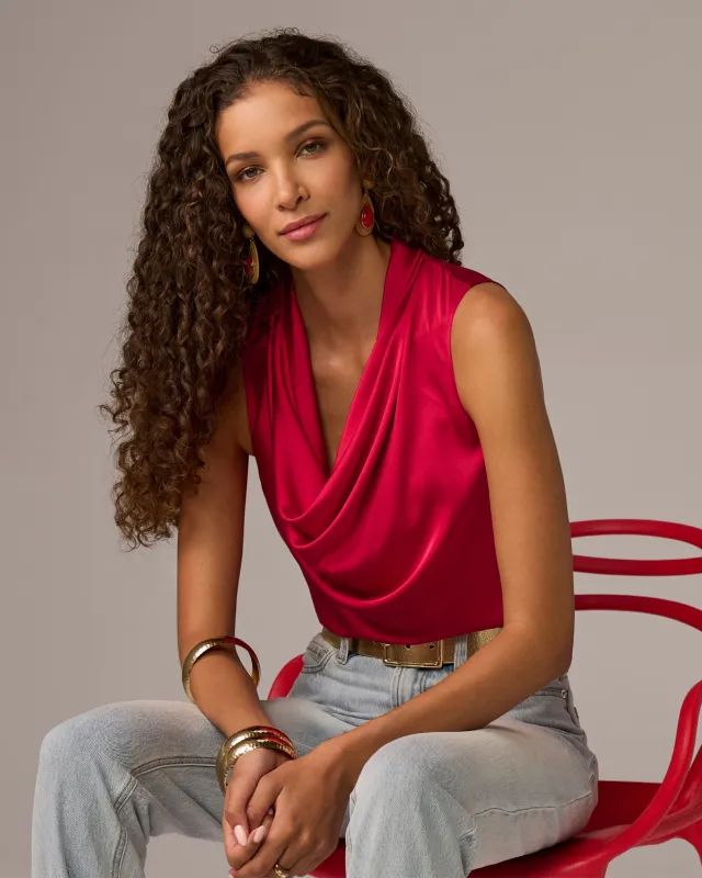 Marilyn Cowl-Neck Charmeuse Blouse Tomato Red made by Boston Proper