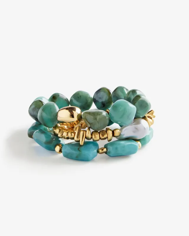Turquoise Stone Pearl Bead Bracelet Set Turquoise/Gold made by Boston Proper