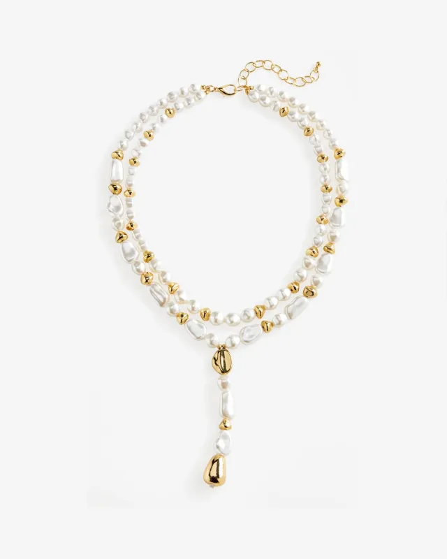 Double Strand Pearl Gold Bead Necklace Gold/White made by Boston Proper