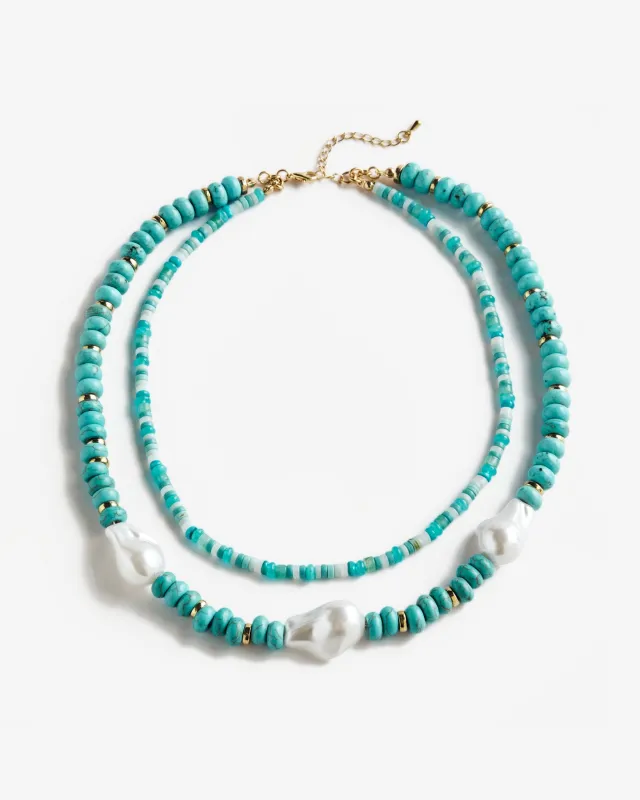 Double Strand Turquoise and Pearl Beaded Necklace Turquoise made by Boston Proper