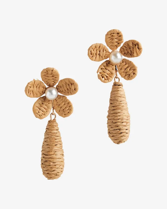 Flower Pearl Raffia Drop Earring Natural made by Boston Proper