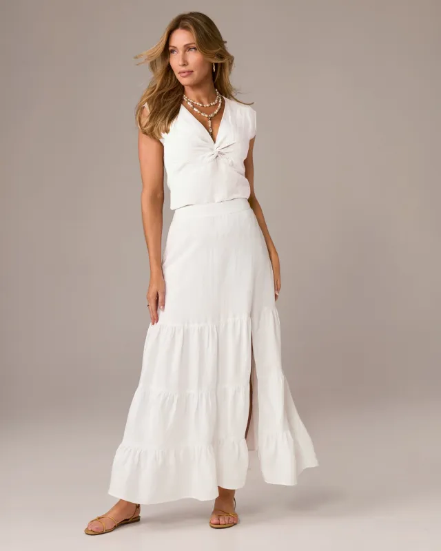 Tiered Linen Midi Skirt Pure White made by Boston Proper