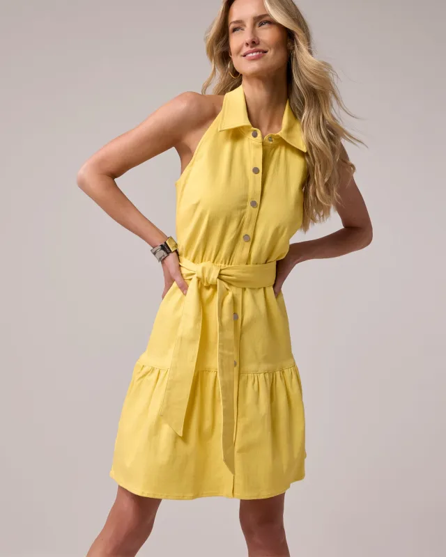 Collared Denim A Line Dress Lemon Drop made by Boston Proper