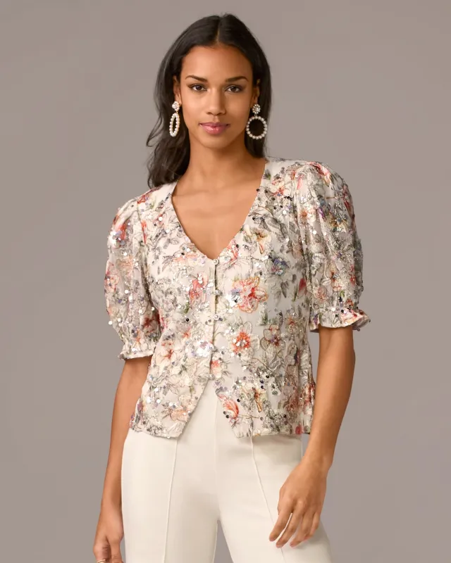 Floral Embellished Knit Top Multi made by Boston Proper