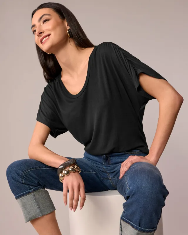 Ruched Sleeve T Shirt Proper Black made by Boston Proper