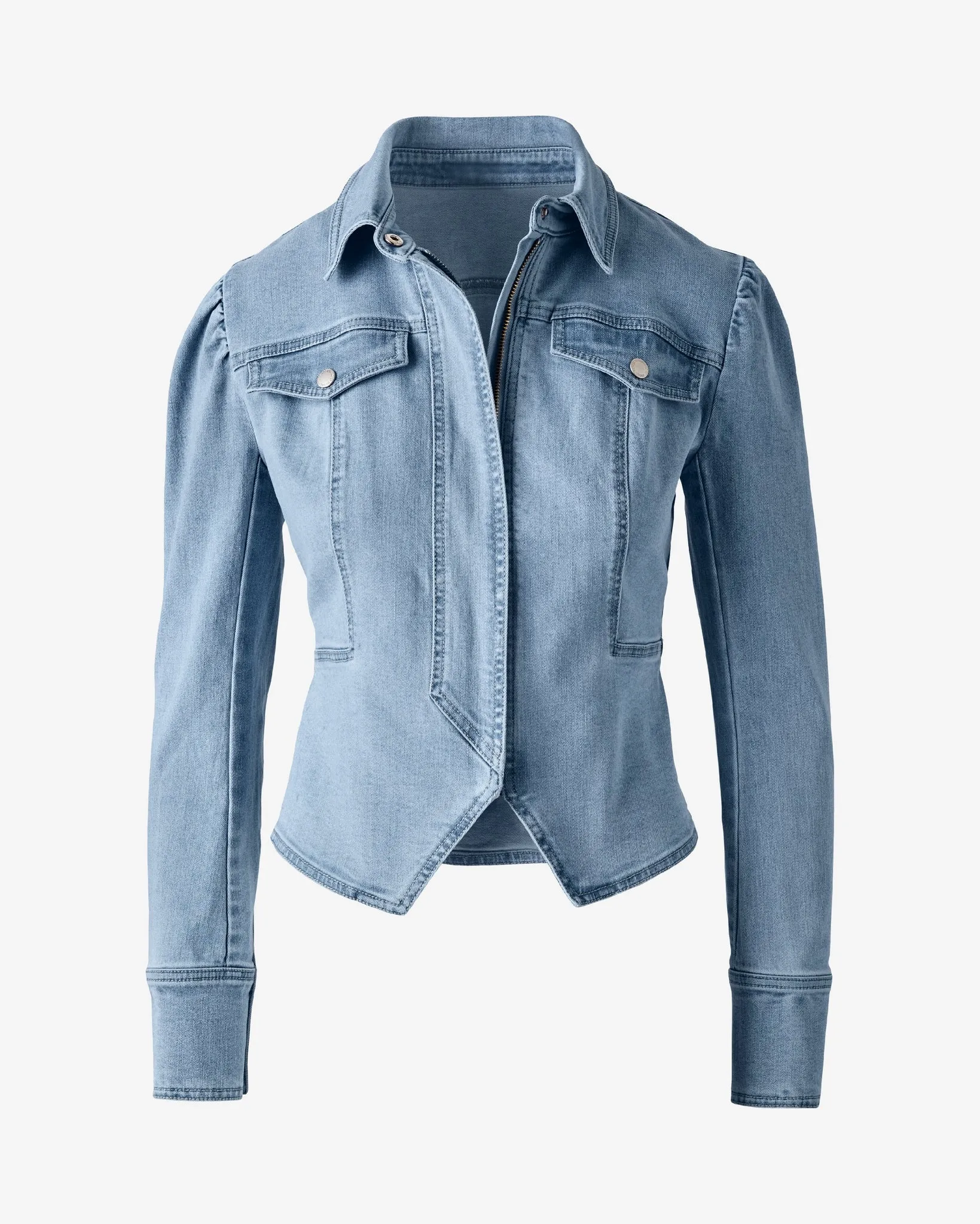 Puff Sleeve Denim Jacket Light Med Wash sold by Boston Proper product image thumbnail 2